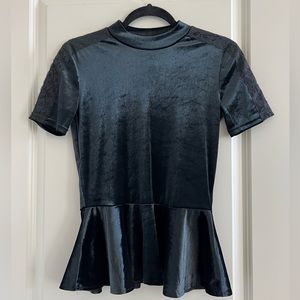 NWT! Black Velvet Peplum Top from Zara